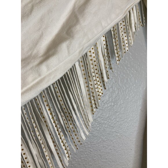 Rockabilly Gold Studded Fringe Western Denim Short Romper M Off White Boho - Picture 3 of 14